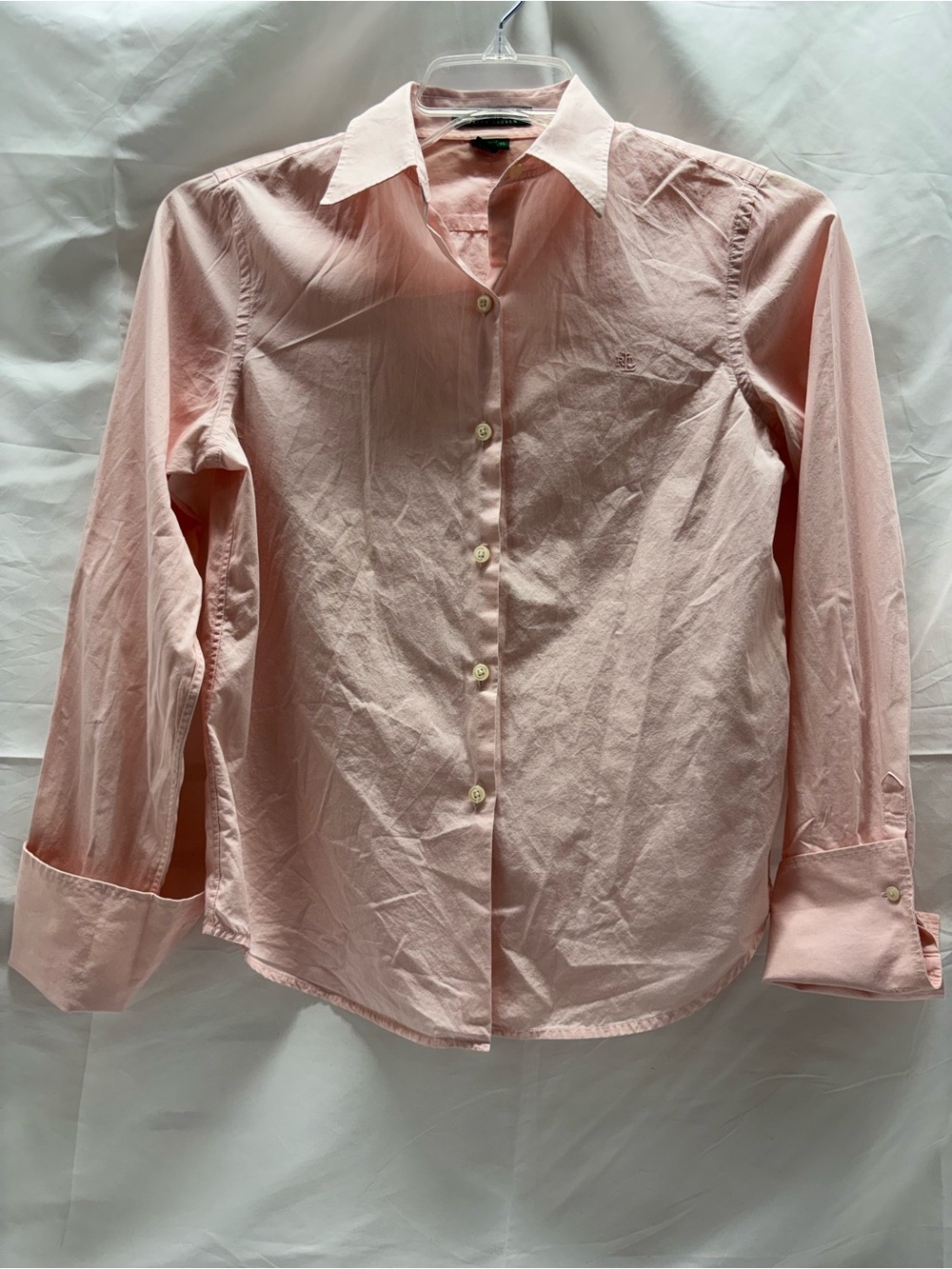 Lauren Ralph Lauren Womens M Pink LS Button Up Cotton Extended Cuff Shirt LRL